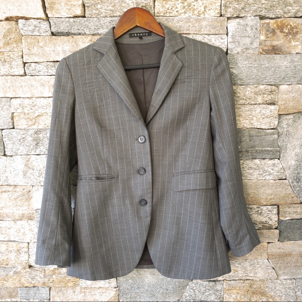 Theory pinstripe dark grey blazer in size 6